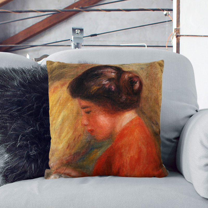 Young Woman Reading Square Throw Cushion, 40cm H x 40cm W x 15cm D