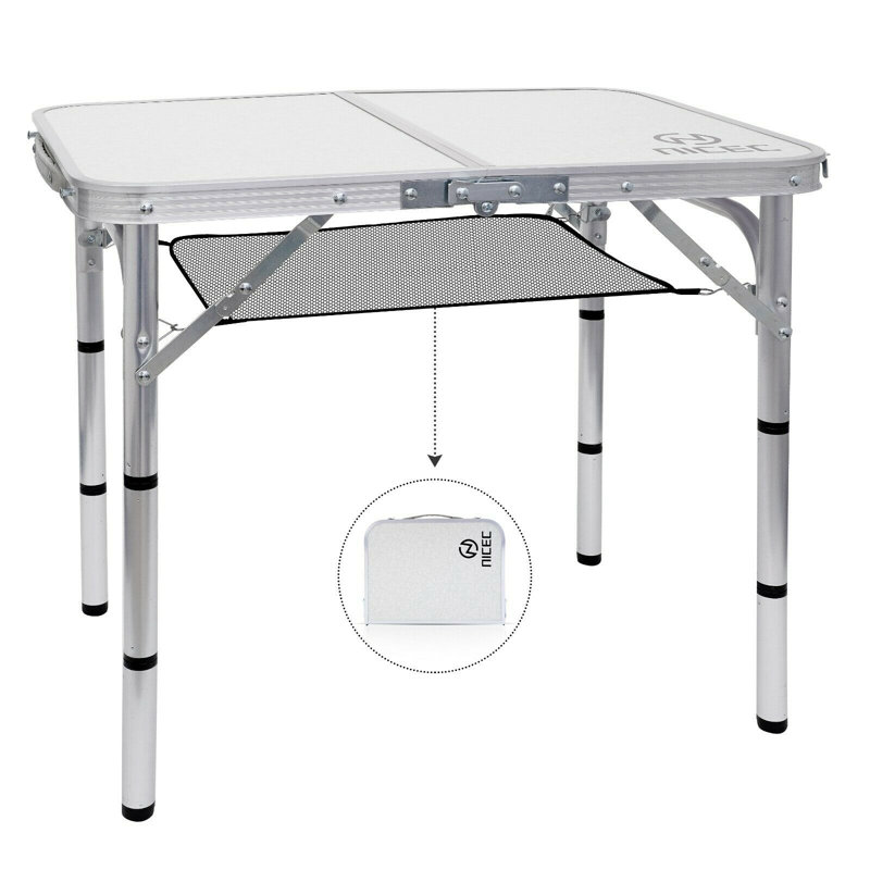 Adjustable Folding Aluminum Table, Lightweight, Portable w/ Handle for Camping, Beach, Office (Large)