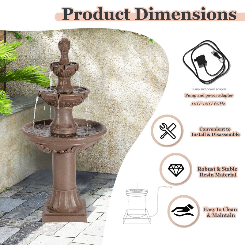 Outdoor Pineapple Italian Water Fountain - 48.4" H Floor Bubbler Garden Waterfalls Fountain, Brown