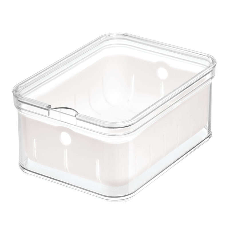 iDesign Crisp Berry Plastic Bin, Modular Stacking Food Storage Box with Removable Inner Basket, BPA Free, 8.32" x 6.32" x 3.88", Clear and White