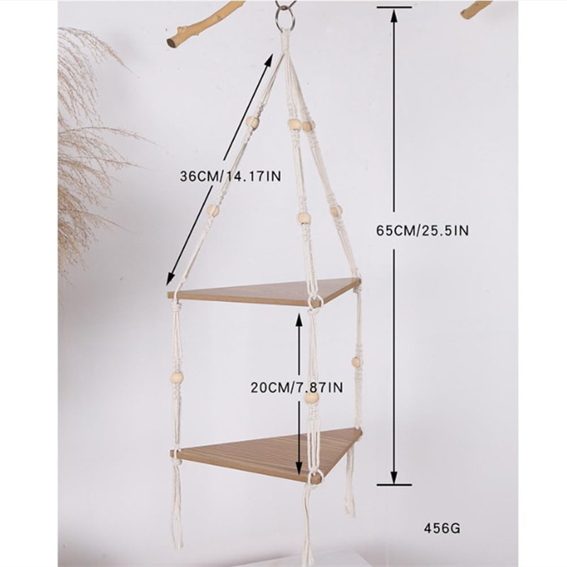 Wooden Board, Cotton Rope Tiered Shelf
