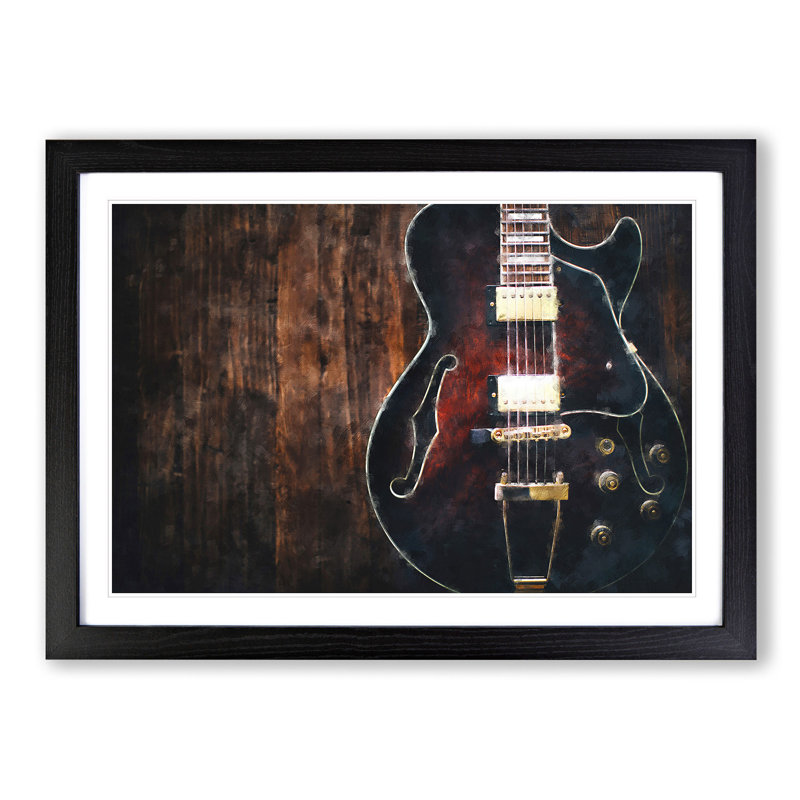 Wooden Electric Guitar - Picture Frame Painting Print, Black Framed, 40cm H x 60cm W x 2cm D