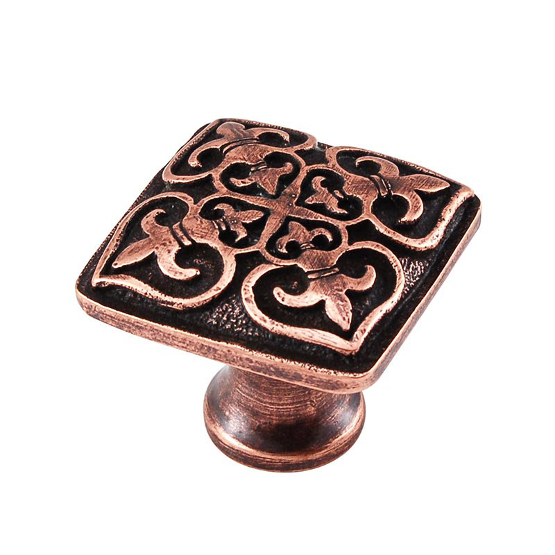Fleur De Lis Square Knob, Antique Copper