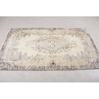 Vintage Beige Wool Rug, 44.9x80.7 Inch Floral Area Rug