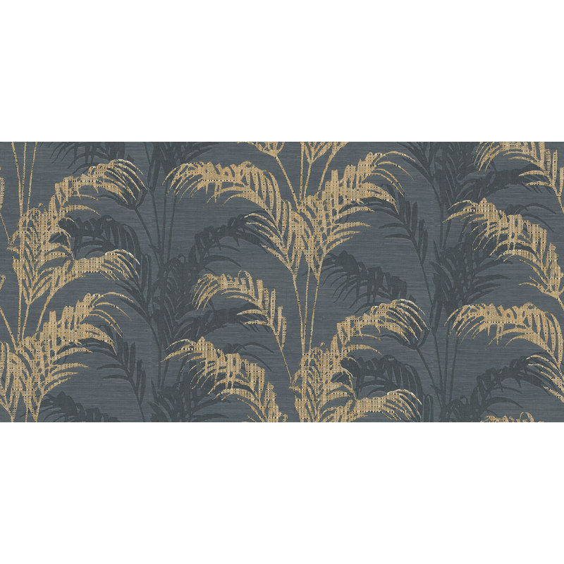 Papier peint palmier bleu sarcelle Rattan, Gris