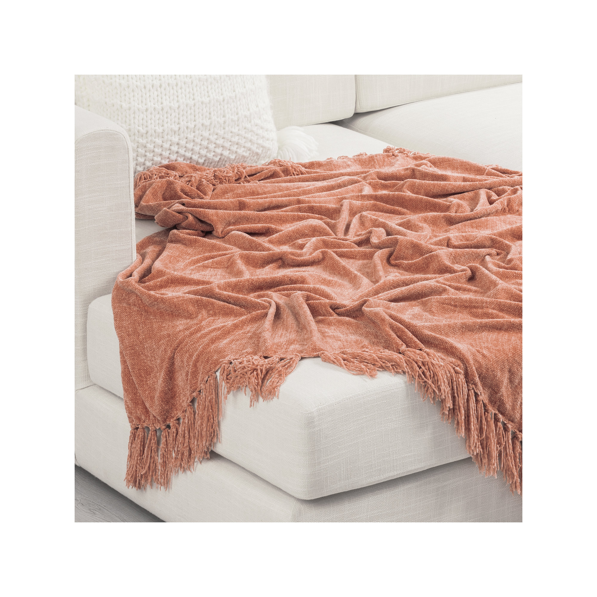 Soft Chenille Throw Blanket, 80" L x 60" W, Clay