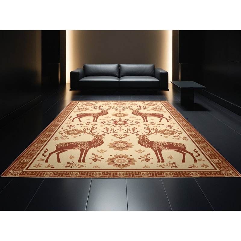 Tapis oriental brun caribou lavable à la machine Ozain Reindeer Caribou, 2 pi x 3 pi