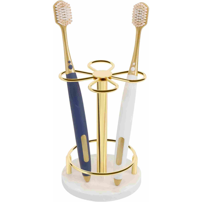 Organisateur de brosse à dents en métal avec base en marbre, petit, or