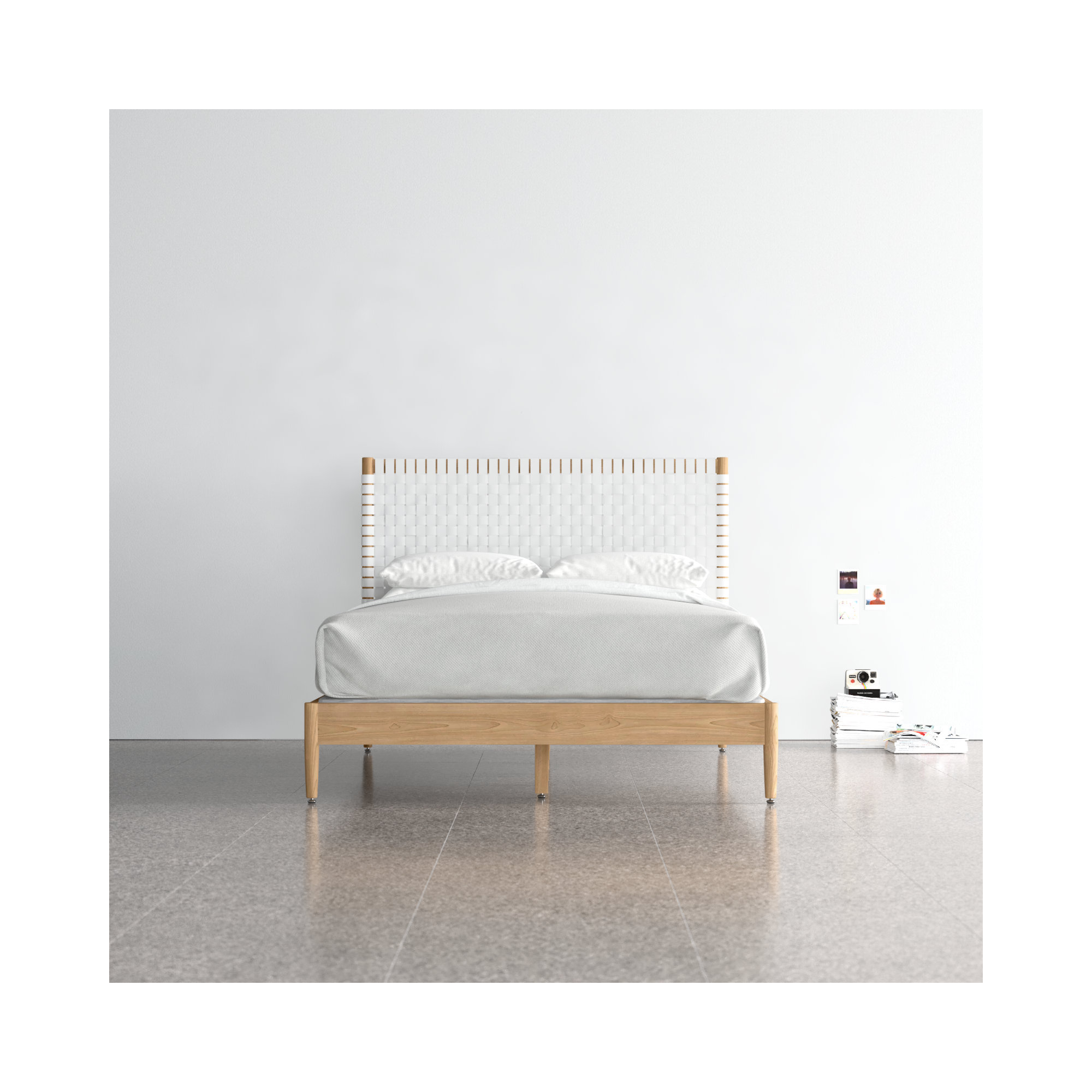 Tamita Leather Bed, Queen, White/Natural