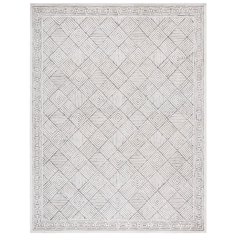 Soho 890 Hand Tufted Wool/Cotton Geometric Indoor Use Only Rug in Gray/Ivory, Rectangle 8' x 10'