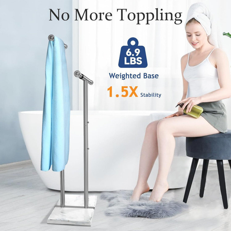 Porte-serviettes sur pied à largeur réglable avec base en marbre lesté, support en acier inoxydable à 2 niveaux de 40 po de hauteur