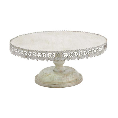 Reile's Acres Metal Decorative White Cake Stand with Lace Inspired Edge