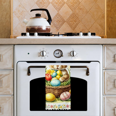  Linges de cuisine en microfibre, linges à vaisselle réutilisables absorbants, décoration résistante à la décoloration, 16 po x 24 po, panier de Pâques brun