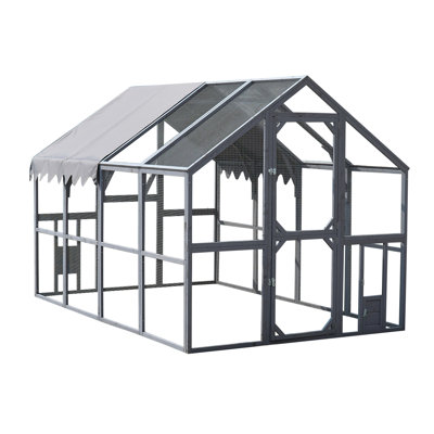 110" Outdoor Pet Enclosure With Grey Removable Waterproof Cover, Walk - In Style For Observation, Two Small Entrance Doors, Galvanized Mesh Protection, Spacious Activity Zone Large Kitten Run Roof