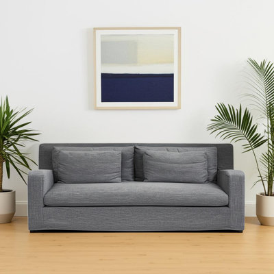 93" Dark Gray Slipcovered Fabric Sofa With Toss Pillows