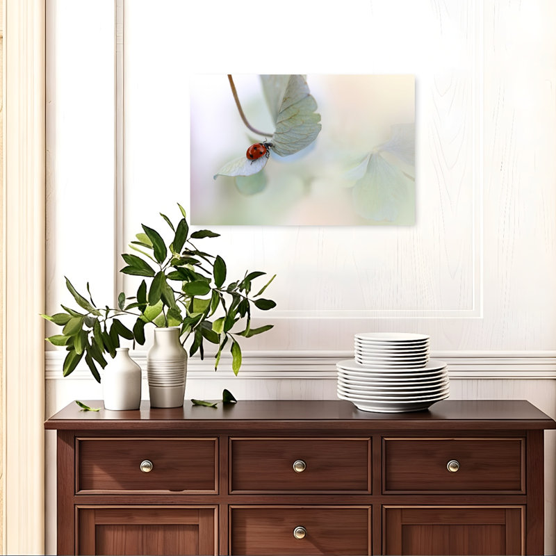 Ladybug On Delicate Leaf Delicate Peaceful Serene Ladybug Nature Spring Wall Art Print - Print, 40.64cm H x 60.96cm W
