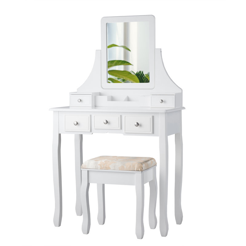 Ensemble coiffeuse et miroir Quintero, Blanc