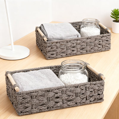 Paniers de rangement en corde de papier faits à la main avec cadre en métal, bac de rangement tissé décoratif pour salle de bain, salon, chambre à coucher, bureau, maison