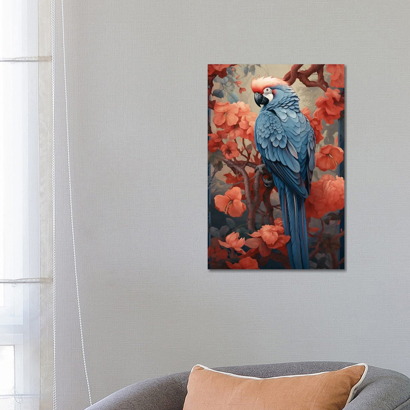 Parrot With Flowers by David Loblaw - Gallery-Wrapped Canvas Giclée on Canvas, 66.04 cm H x 45.72 cm W, Wrapped Canvas