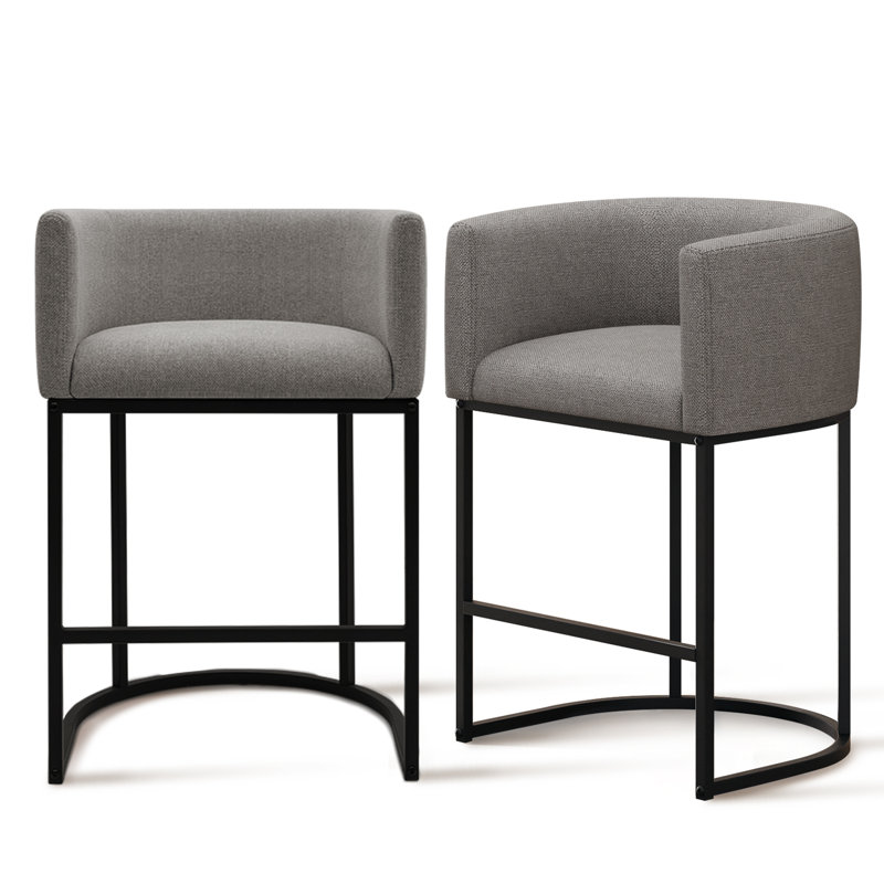 Upholstered Counter Stool with Metal Frame, Gray