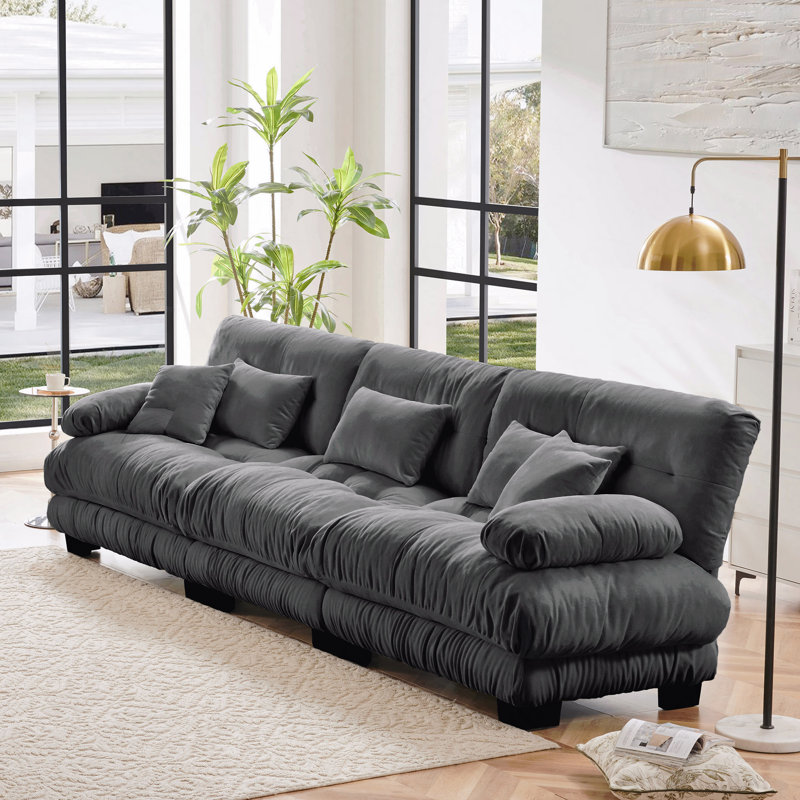 Canapé modulaire à assise profonde pour canapé modulaire à 3 places adapté aux maisons modernes, canapé en chenille, meubles rembourrés doux et confortables pour salon, appartement, studio, bureau, gris chenille