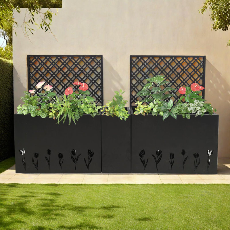 Jardinière en métal avec treillis - ensemble de jardin surélevé et écran d'intimité, ensemble de 3