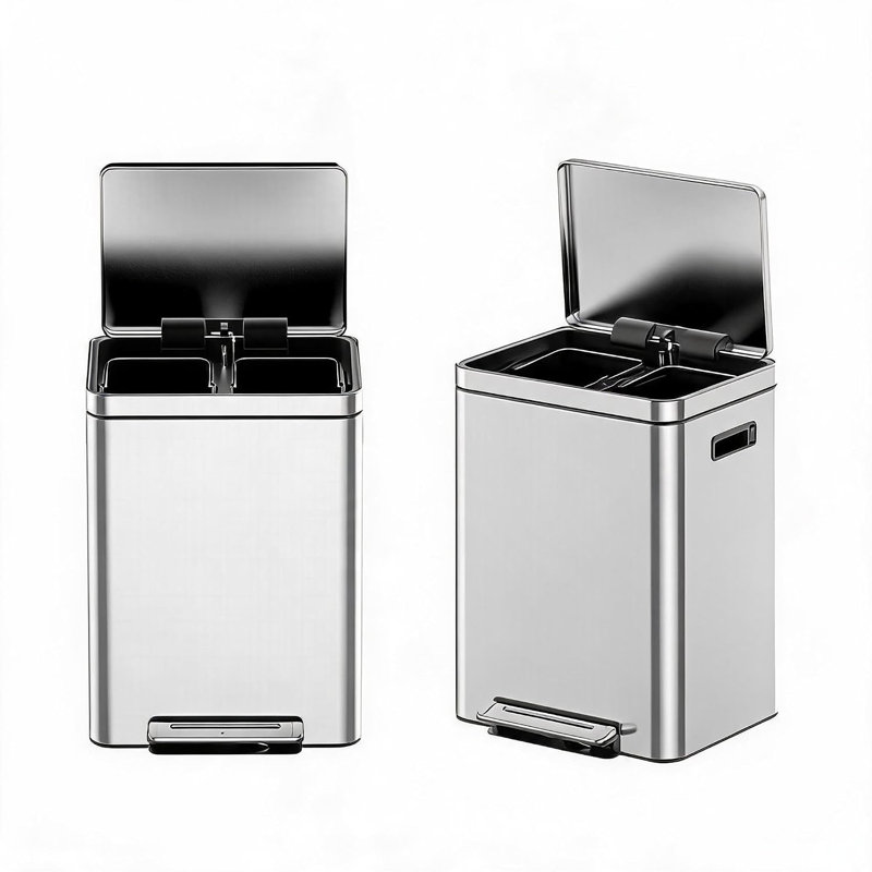Dual Compartment Step Trash Can, 9.5 Gallon