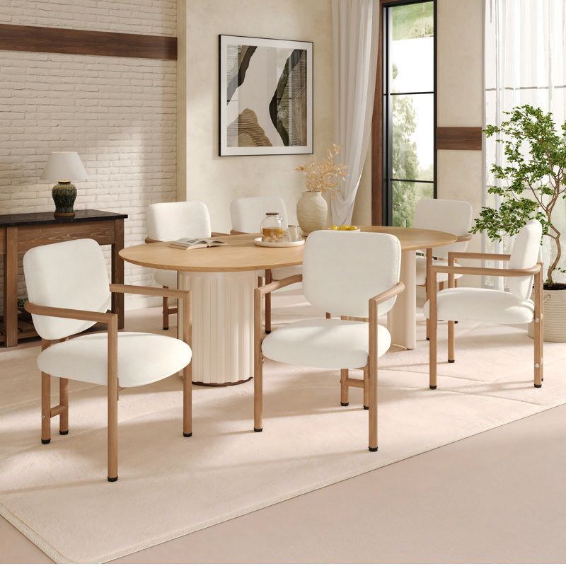 Boucle Upholstered Metal Armchair in Beige, 6