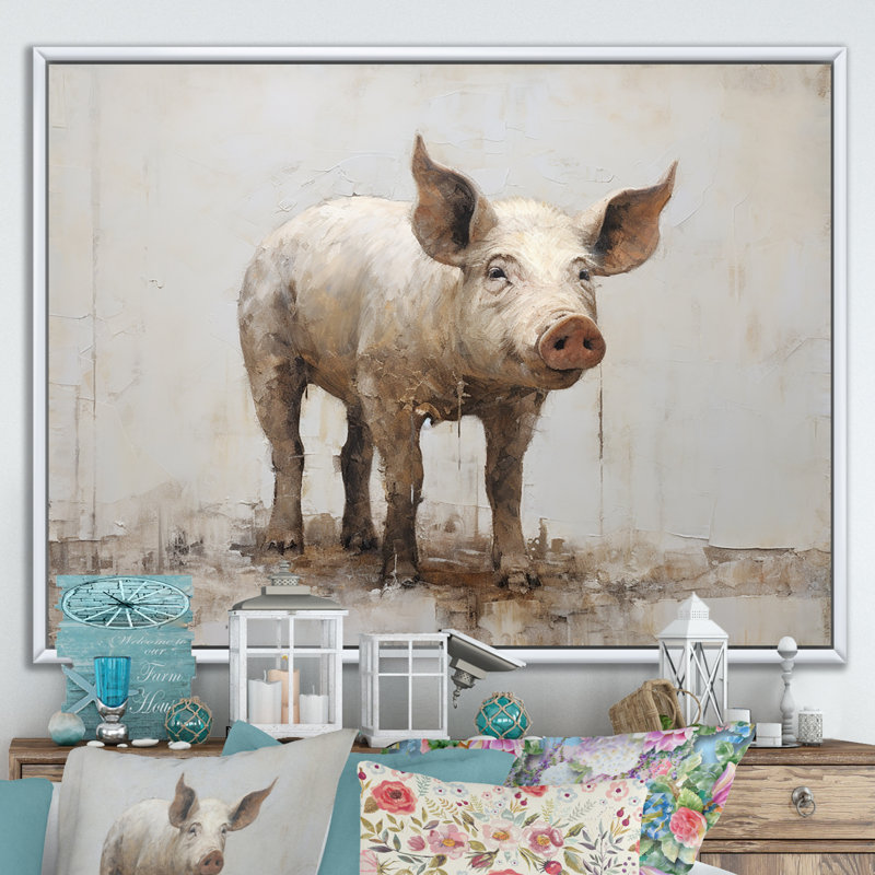L'art des cochons II sur toile, H 30 po x l 40 po x P 1,5 po, Cadre flottant blanc