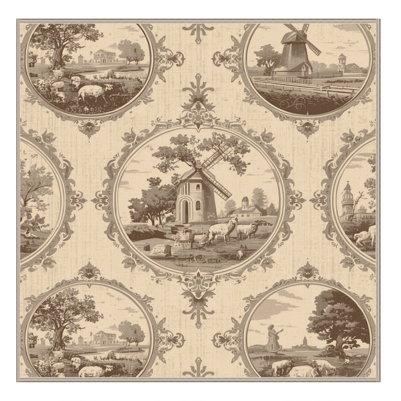 Tapis moelleux moelleux au look rétro de style rétro Dahill - beige, Carré 7 pi