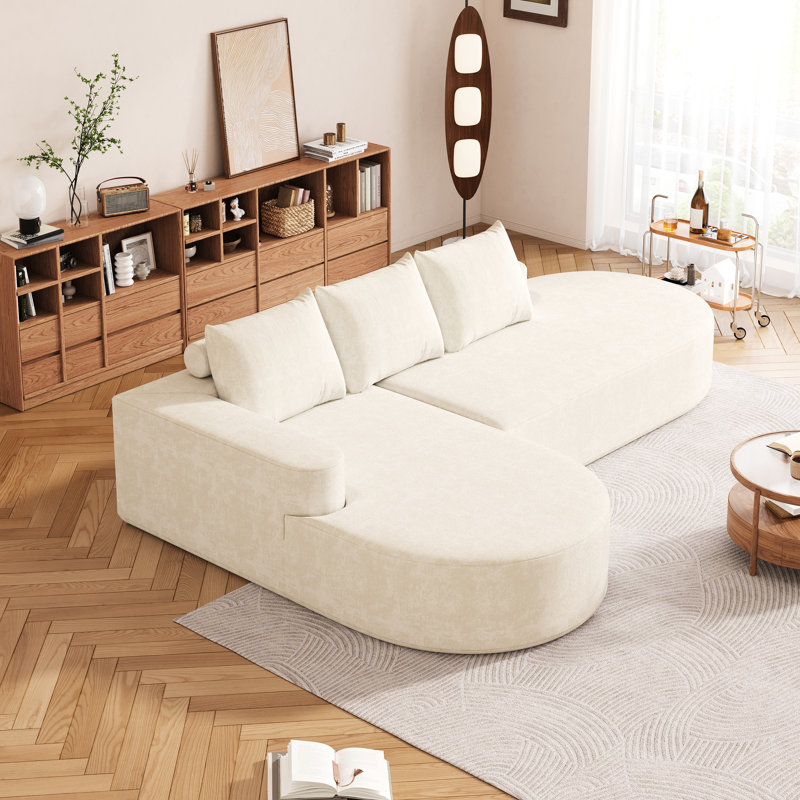 Chenille beige moderne, canapé modulaire, 3 coussins, matériau à haute résilience, sans assemblage, chenille modulaire confortable avec bords arrondis et respirants, conception d'oreiller, idéale pour le salon