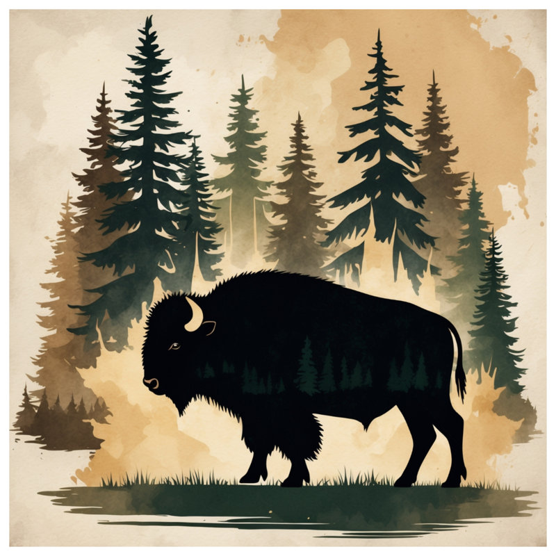 Bison In Forest Scene Double Sided Throw Pillows, 20 x 20 inches
