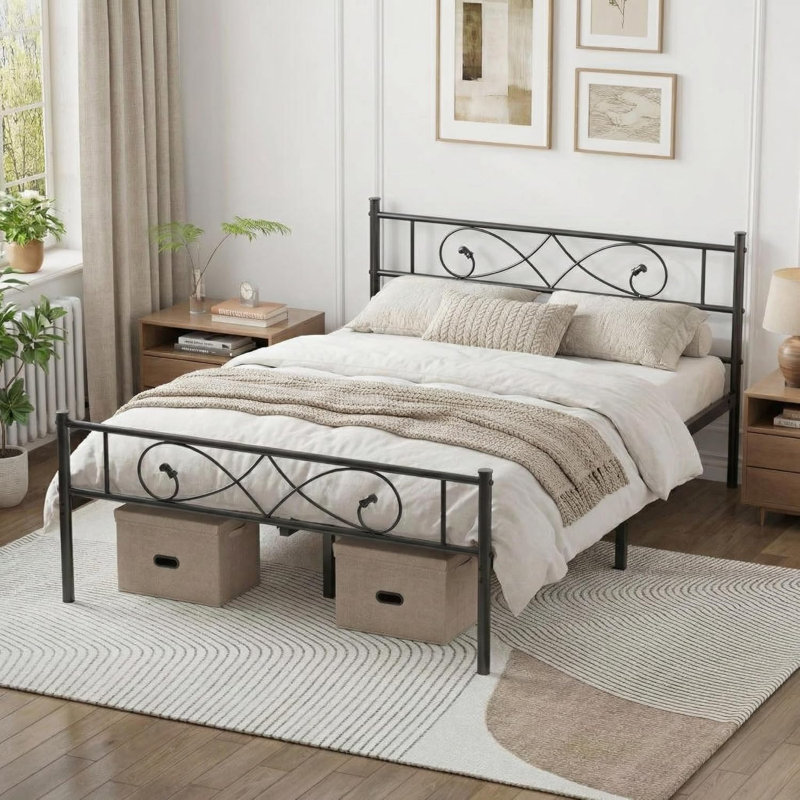 Platform Bed Frame with Unique Fist Design Headboard, Metal Frame, Under Bed Storage, No Box Spring Required, Noise-Free, Easy Assembly, Black