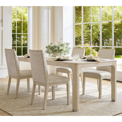 Lysiane 66" Rectangular Dining Table Set With 4 Upholstered Solid Wood Dining Chairs