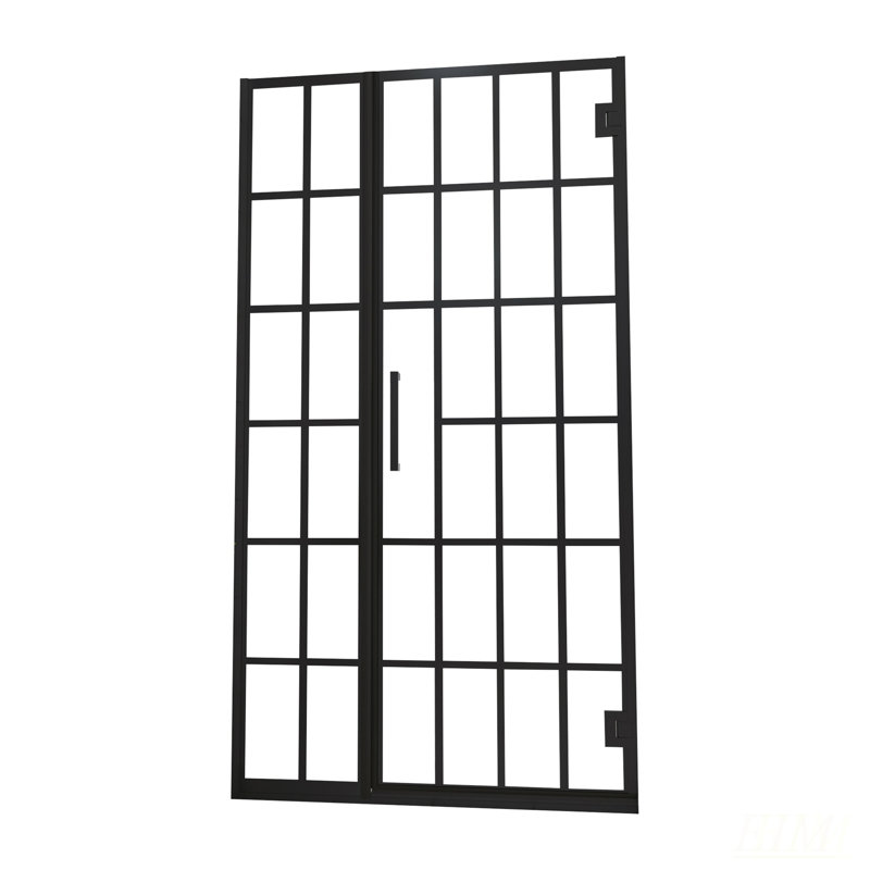 Porte de douche l 34 po x H 72 po sans cadre (10 mm), conception à entrée ouverte en noir mat