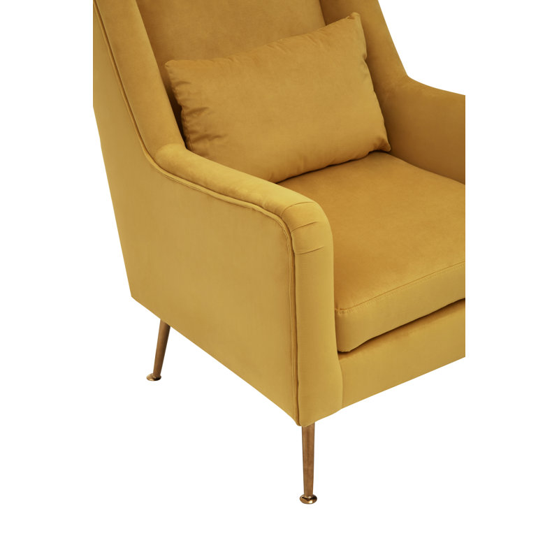 Azarion Grey Velvet Chair With Gold Finish Legs, Yellow