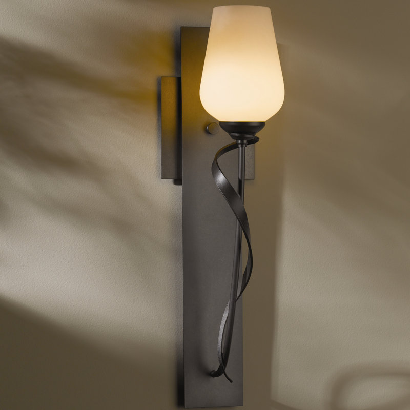 Flora 1 - Light Armed Sconce, Dark Smoke, Opal White
