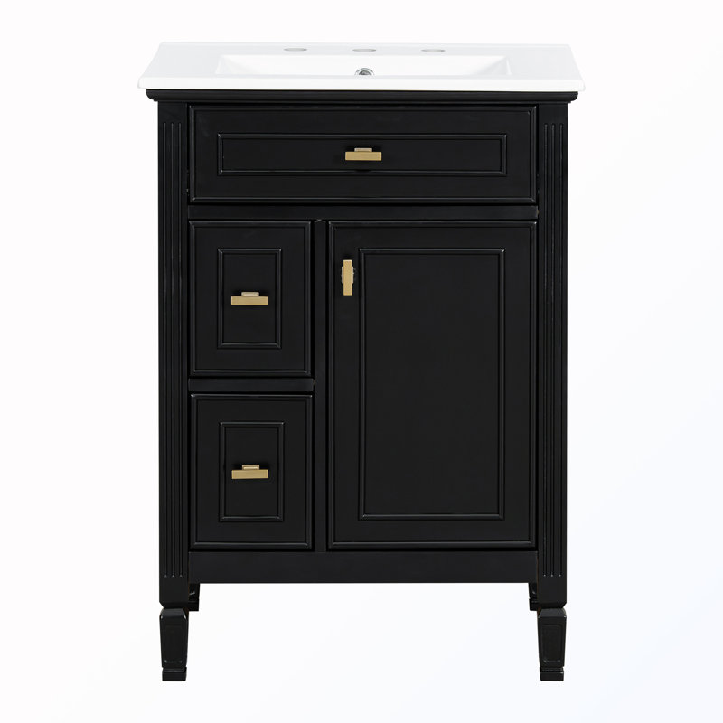 Freestanding Vanity With Drawers&Adjustable Shelf, Black