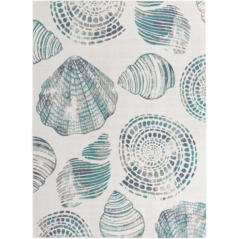 Tapis intérieur / extérieur ivoire / bleu Amaranthine, Rectangle 9 pi x 12 pi