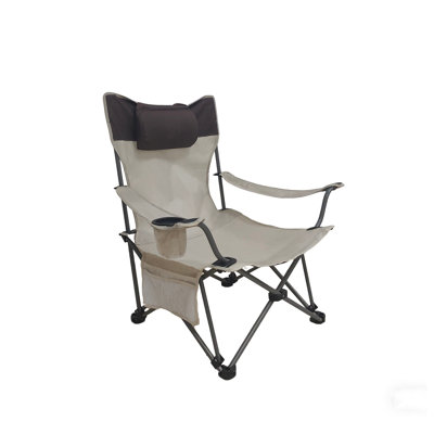 Adjustable Reclining Folding Camping Chair with Polyester Fabric, Beige