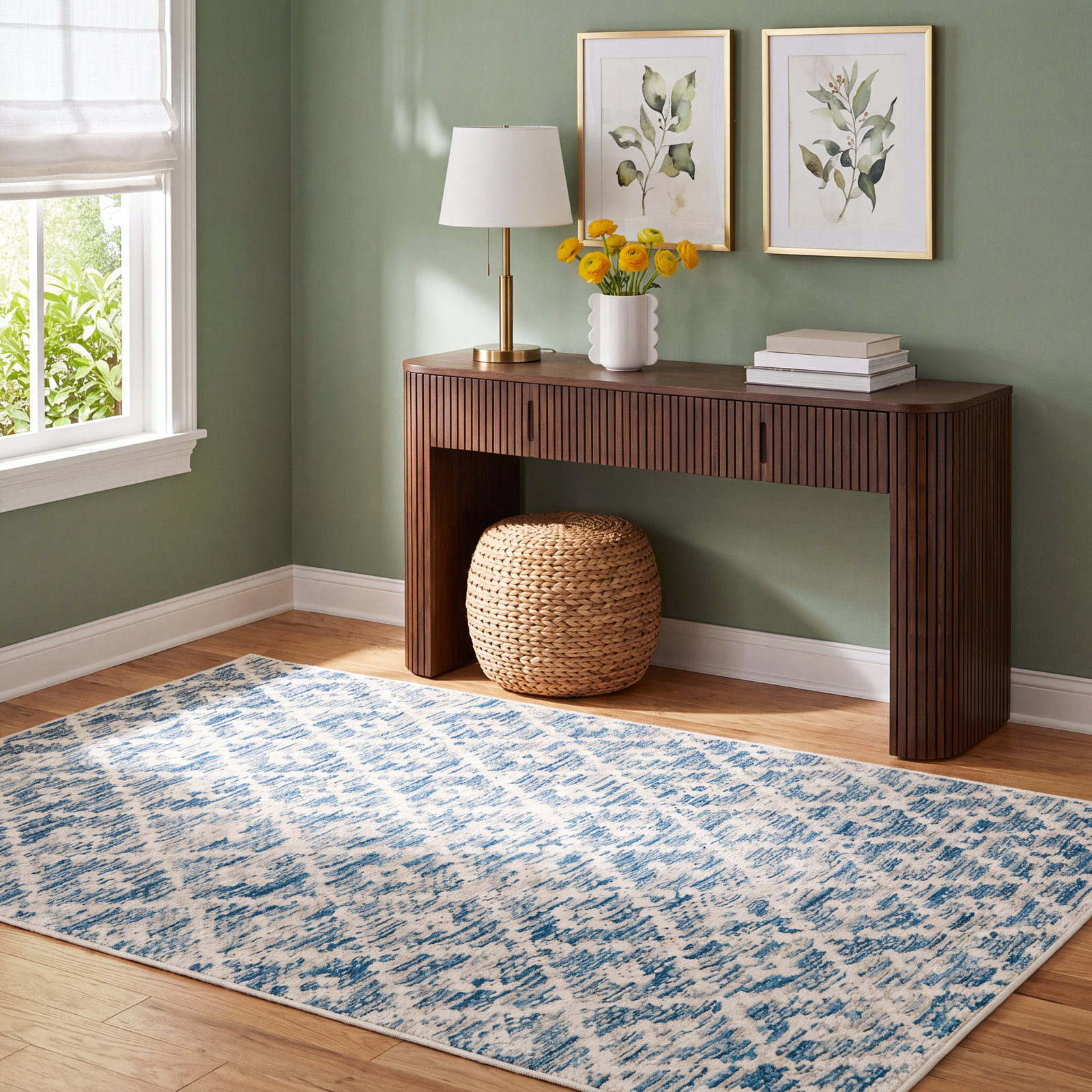 Melange Diamond Blue Machine Washable Rug, Rectangle 6' x 9'