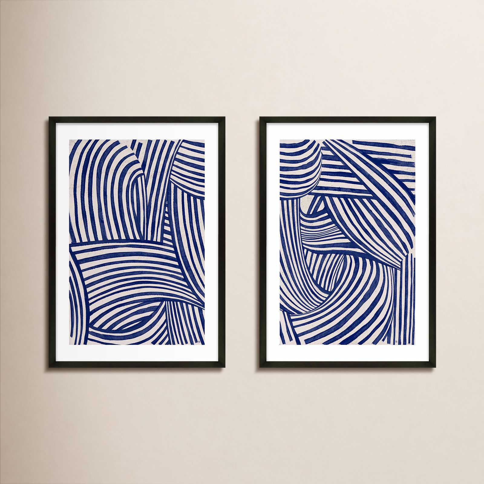 Blue Waves 2-Piece Painting Set, Black Framed, 30" H x 21" W x 1.25" D