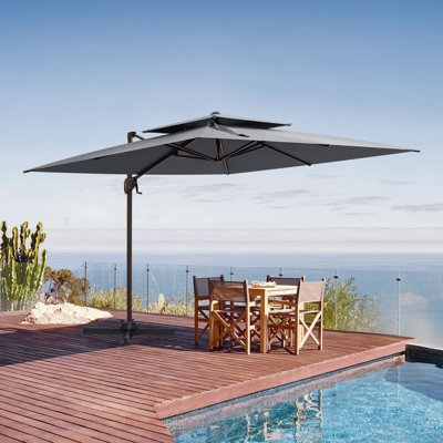 10' Square Double Top Patio Cantilever Umbrella, Weighted Base Not Included