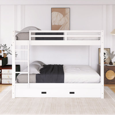 Wood Frame Queen Size Bunk Bed With Ladder And Trundle by Latitude Run