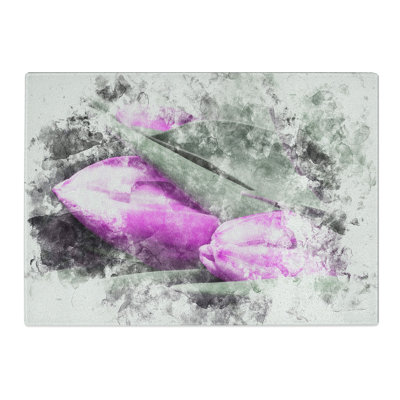 Tempered Glass Bunch of Purple Tulips Chopping Board