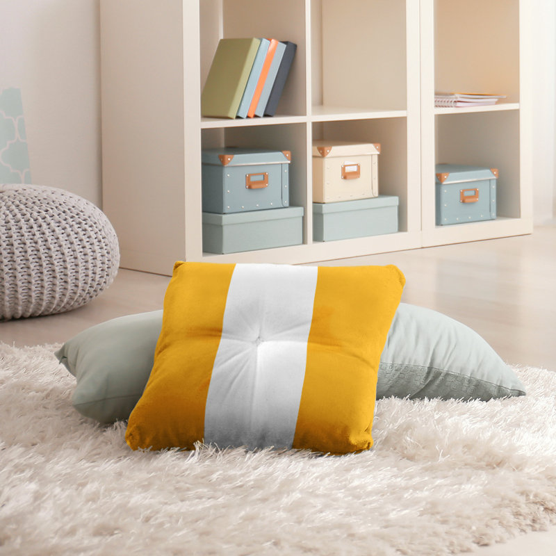  Coussin de sol touffeté, 26 po x 26 po, Doré / Blanc