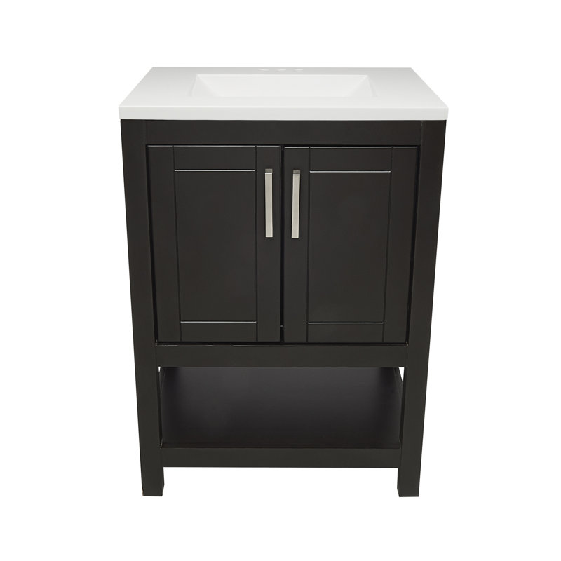 25 " W Freestanding Standard Free Standing 1 Single Vanity Bathroom Vanity With Cultured Marble Top, Espresso