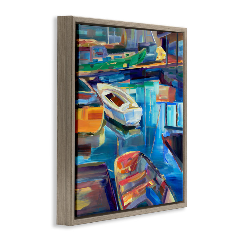 Art mural sur toile flottante, "Boat Marina Abstraction" par Borcherding, Cadre flottant orme Montalcino, H 18 po x l 18 po