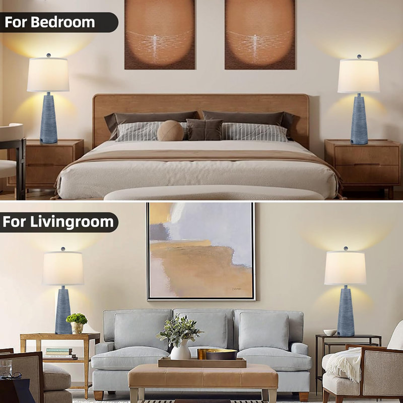 Ensemble de 2 lampes de chevet avec table de chevet, lampe de table de ferme rustique rétro, 3 lumières à intensité variable, port USB (avec or, haut 27 pouces)