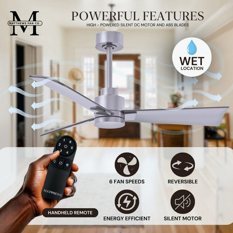 Alessandra Outdoor Downrod Ceiling Fan, Brushed Nickel, Brushed Nickel